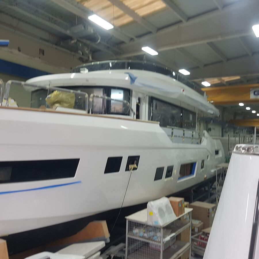 Superyacht refit in a build hall