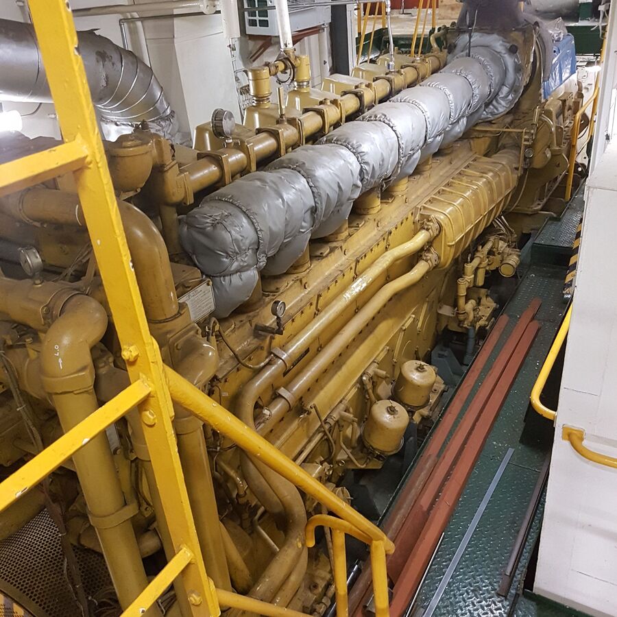 Main engine in a ship's engine room